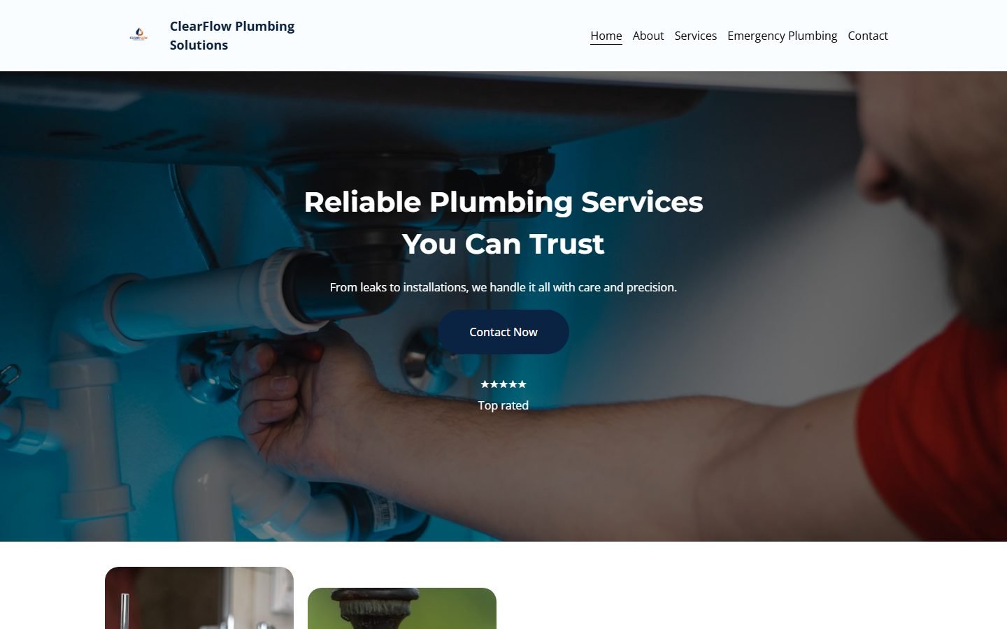 ClearFlow Plumbing Solutions — a demo website designed and built by Boyne Digital, desktop view